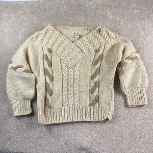 Alibi Vintage Pure New Wool Chunky Cable Knit Sweater Cream Tan Portugal Womens